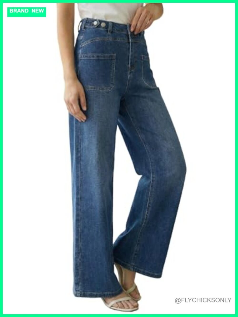 Women's Lyocell Blend Wide Leg High Rise Jeans Adjustable Waist